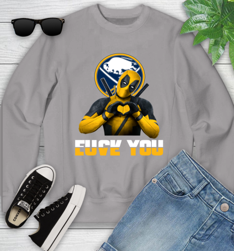 NHL Buffalo Sabres Deadpool Love You Fuck You Hockey Sports Youth Sweatshirt 3