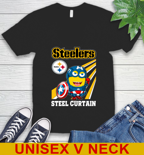 NFL Football Pittsburgh Steelers Captain America Marvel Avengers Minion Shirt V-Neck T-Shirt