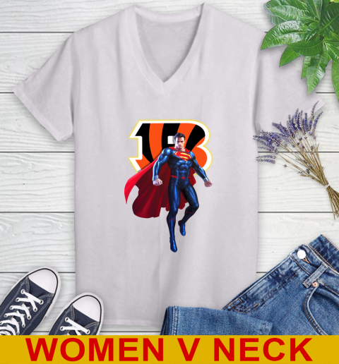 NFL Superman DC Sports Football Cincinnati Bengals Women's V-Neck T-Shirt