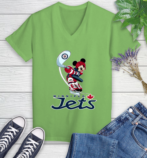 NHL Hockey Winnipeg Jets Cheerful Mickey Mouse Shirt Women's V-Neck T-Shirt 9