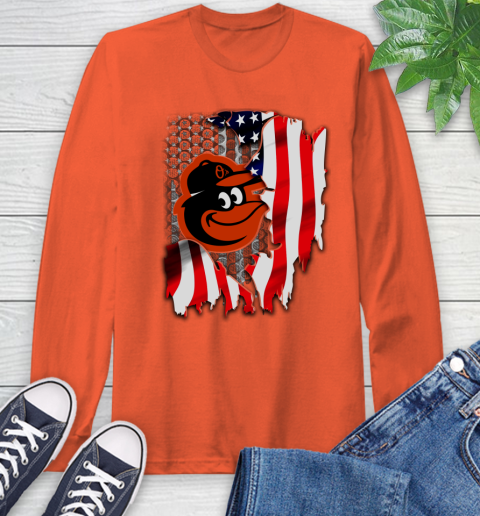 Baltimore Orioles MLB Baseball American Flag Long Sleeve T-Shirt 4
