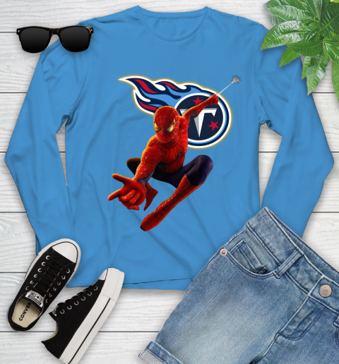 NFL Spider Man Avengers Endgame Football Tennessee Titans Youth Long Sleeve 7