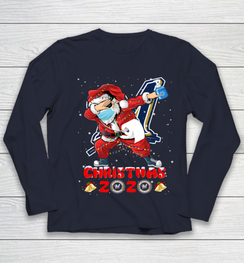 Milwaukee Brewers Funny Santa Claus Dabbing Christmas 2020 MLB Youth Long Sleeve 2