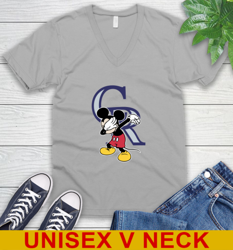 Colorado Rockies MLB Baseball Dabbing Mickey Disney Sports V-Neck T-Shirt 4