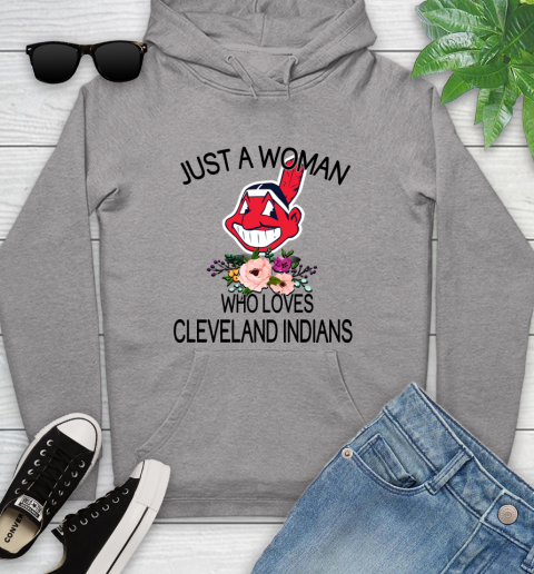 MLB Just A Woman Who Loves Cleveland Indians Baseball Sports Youth Hoodie 4