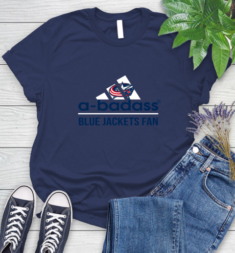 NHL A Badass Columbus Blue Jackets Fan Adidas Hockey Sports Women's T-Shirt 14