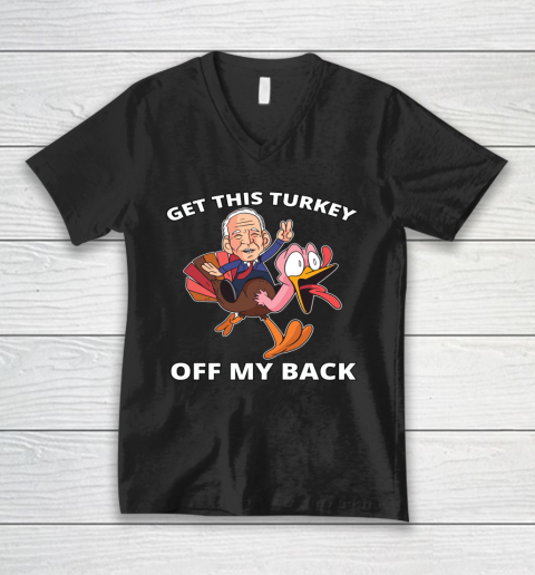 Make Thanksgiving Great Again Funny Biden Riding a Turkey V-Neck T-Shirt