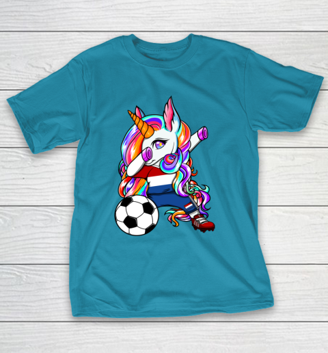 Dabbing Unicorn Netherlands Soccer Fans Jersey Flag Football T-Shirt 20