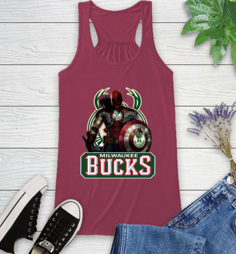 Milwaukee Bucks NBA Basketball Captain America Thor Spider Man Hawkeye Avengers Racerback Tank 8