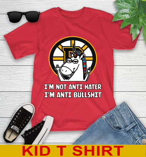Boston Bruins NHL Hockey Unicorn I'm Not Anti Hater I'm Anti Bullshit Youth T-Shirt 10