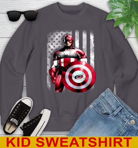 Carolina Hurricanes NHL Hockey Captain America Marvel Avengers American Flag Shirt Youth Sweatshirt 5