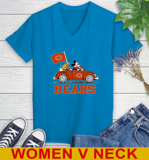 NFL Football Chicago Bears Pluto Mickey Driving Disney Shirt Women's V-Neck T-Shirt 8