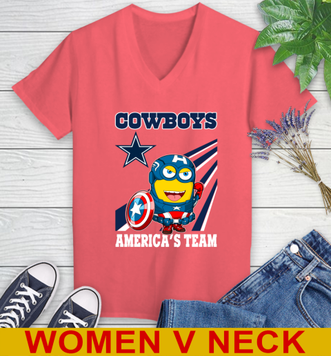 NFL Football Dallas Cowboys Captain America Marvel Avengers Minion Shirt Women's V-Neck T-Shirt 6