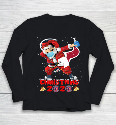 Houston Texans Funny Santa Claus Dabbing Christmas 2020 NFL Youth Long Sleeve