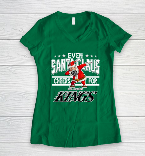 Los Angeles Kings Even Santa Claus Cheers For Christmas NHL Women's V-Neck T-Shirt 3