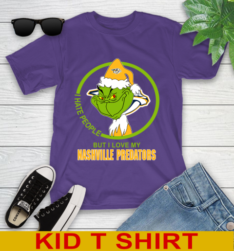 Nashville Predators NHL Christmas Grinch I Hate People But I Love My Favorite Hockey Team Youth T-Shirt 4