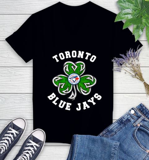 MLB Toronto Blue Jays Three Leaf Clover St Patrick's Day Baseball Sports Women's V-Neck T-Shirt