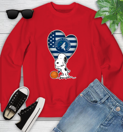 Minnesota Timberwolves NBA Basketball The Peanuts Movie Adorable Snoopy Youth Sweatshirt 9
