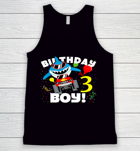 Kids 3 Year Old 3rd Shark Monster Truck Birthday Party For Boys Tank Top