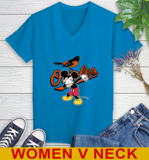 Baltimore Orioles MLB Baseball Dabbing Mickey Disney Sports Women's V-Neck T-Shirt 8
