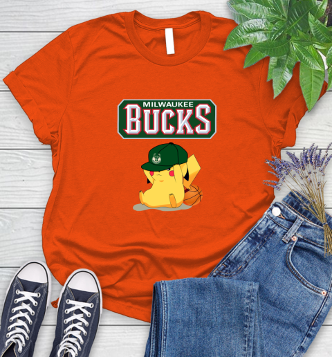 NBA Pikachu Basketball Sports Milwaukee Bucks Women's T-Shirt 4