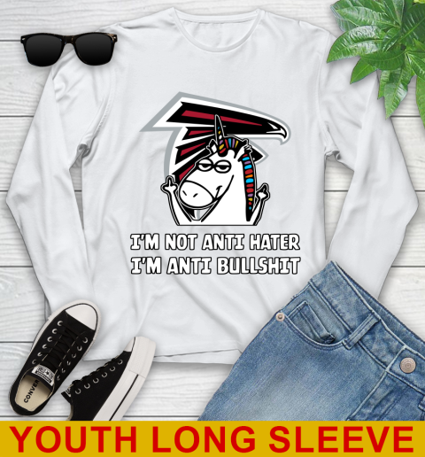 Atlanta Falcons NFL Football Unicorn I'm Not Anti Hater I'm Anti Bullshit Youth Long Sleeve