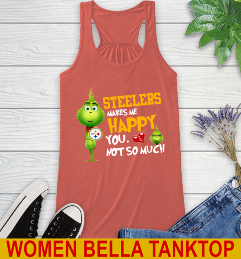NFL Pittsburgh Steelers Makes Me Happy You Not So Much Grinch Football Sports Racerback Tank 3