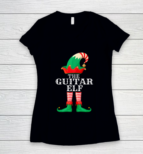 Guitar Elf Matching Family Group Christmas Party Pajama Women's V-Neck T-Shirt