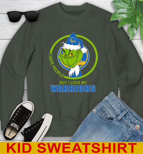 Golden State Warriors NBA Christmas Grinch I Hate People But I Love My Favorite Basketball Team Youth Sweatshirt 9