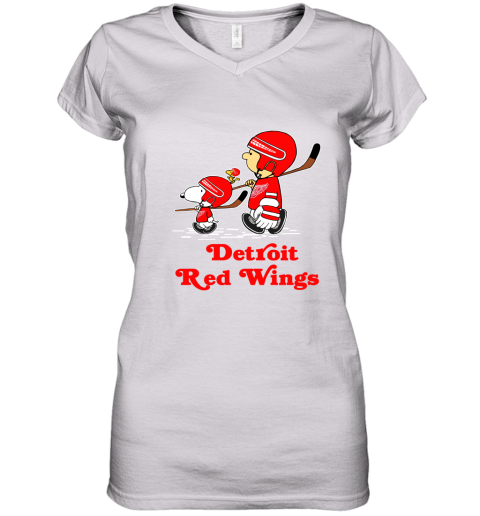 Let's Play Detroit Red Wings Ice Hockey Snoopy NHL Women's V-Neck T-Shirt