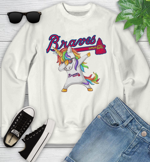 Atlanta Braves MLB Baseball Funny Unicorn Dabbing Sports Youth Sweatshirt