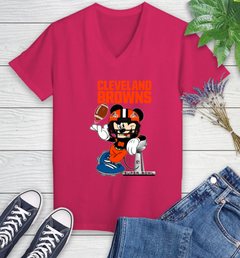 NFL Cleveland Browns Mickey Mouse Disney Super Bowl Football T Shirt Women's V-Neck T-Shirt 9