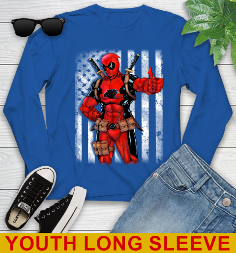 NFL Football Carolina Panthers Deadpool American Flag Shirt Youth Long Sleeve 10