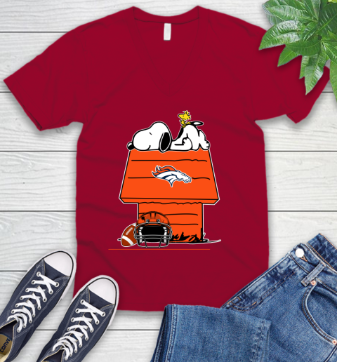Denver Broncos NFL Football Snoopy Woodstock The Peanuts Movie V-Neck T-Shirt 8