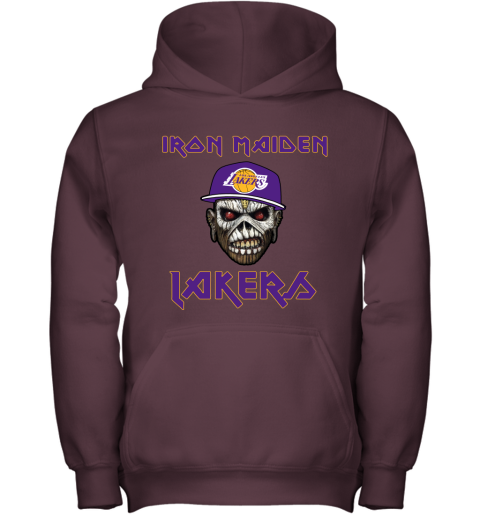 3mxd nba los angeles lakers iron maiden rock band music basketball youth hoodie 43 front maroon