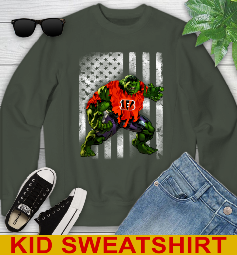 Cincinnati Bengals Hulk Marvel Avengers NFL Football American Flag Youth Sweatshirt 8