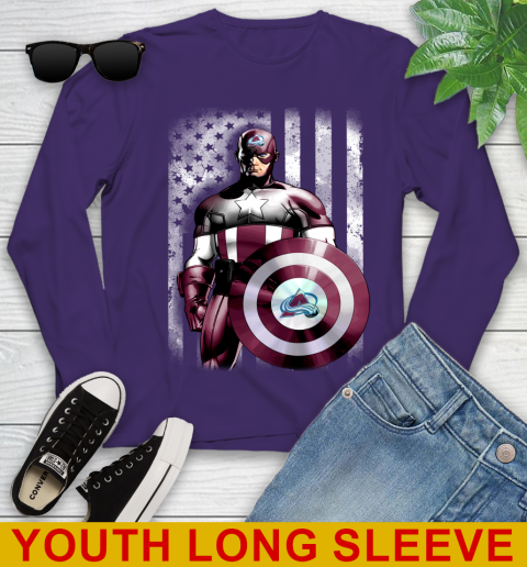 Colorado Avalanche NHL Hockey Captain America Marvel Avengers American Flag Shirt Youth Long Sleeve 4