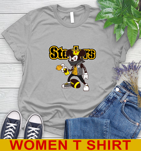Pittsburgh Steelers NFL Football Mickey Peace Sign Sports Women's T-Shirt 5