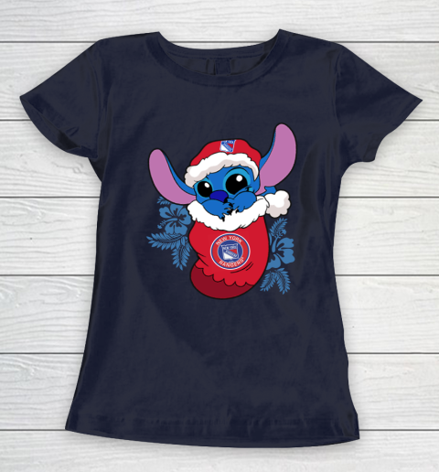 New York Rangers Christmas Stitch In The Sock Funny Disney NHL Women's T-Shirt 4