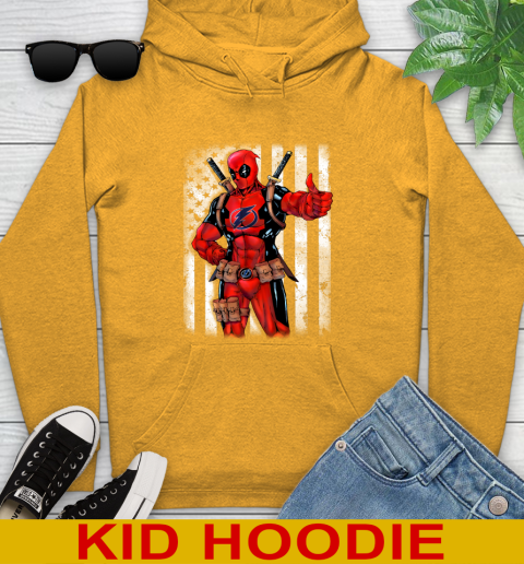 NHL Hockey Tampa Bay Lightning Deadpool American Flag Shirt Youth Hoodie - Image 3