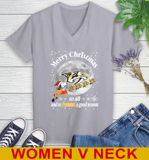 Nashville Predators Merry Christmas To All And To Predators A Good Season NHL Hockey Sports Women's V-Neck T-Shirt 4