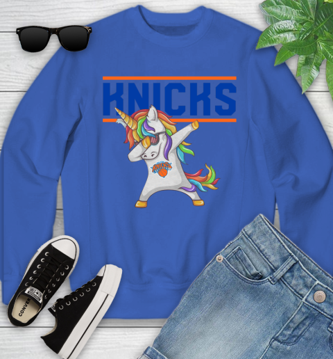 New York Knicks NBA Basketball Funny Unicorn Dabbing Sports Youth Sweatshirt 8