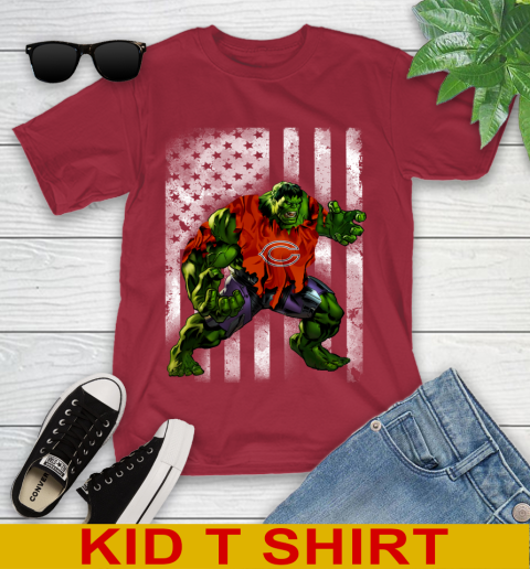 Chicago Bears Hulk Marvel Avengers NFL Football American Flag Youth T-Shirt 12