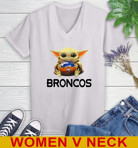 NFL Football Denver Broncos Baby Yoda Star Wars Shirt Women's V-Neck T-Shirt