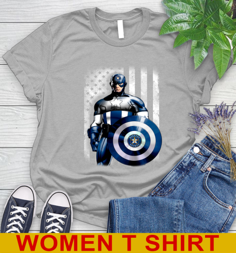 Houston Astros MLB Baseball Captain America Marvel Avengers American Flag Shirt Women's T-Shirt 5