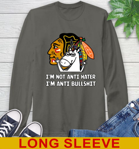 Chicago Blackhawks NHL Hockey Unicorn I'm Not Anti Hater I'm Anti Bullshit Long Sleeve T-Shirt 8