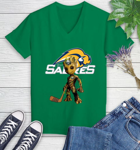 Buffalo Sabres NHL Hockey Groot Marvel Guardians Of The Galaxy Women's V-Neck T-Shirt 5