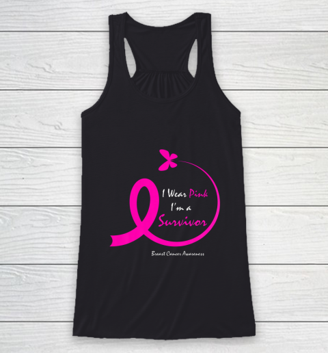 Womens Butterfly I Wear Pink I m A Survivor Breast Cancer Awareness Racerback Tank