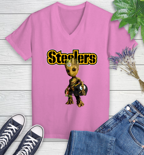 Pittsburgh Steelers NFL Football Groot Marvel Guardians Of The Galaxy Women's V-Neck T-Shirt 14