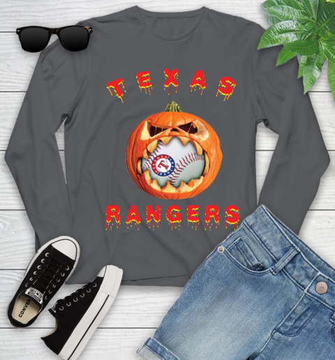 MLB Texas Rangers Halloween Pumpkin Baseball Sports Youth Long Sleeve 8